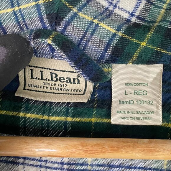 LL Bean Flannel Robe Men's Large Green Blue Plaid Check Bath Sleep - Picture 6 of 8
